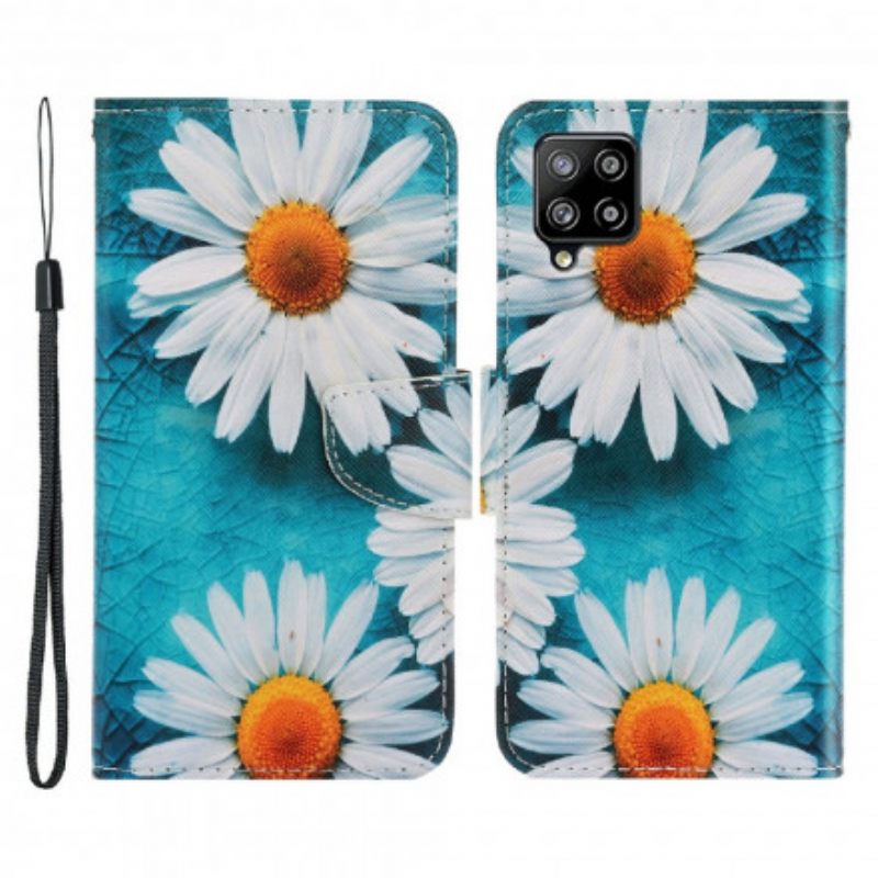 Nahkakotelo Samsung Galaxy A22 4G Suojaketju Kuori Thong Daisies