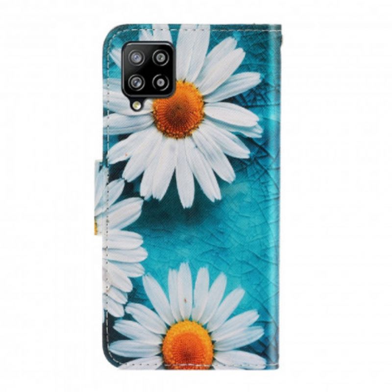 Nahkakotelo Samsung Galaxy A22 4G Suojaketju Kuori Thong Daisies