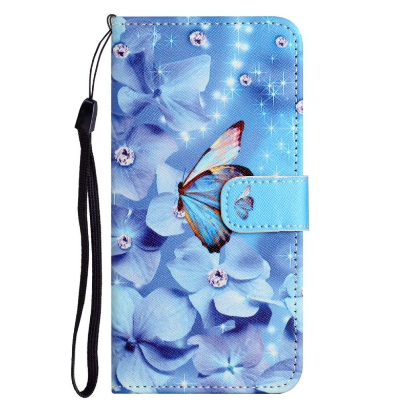 Kotelot OnePlus 10T 5G Suojaketju Kuori Diamond Butterflies Hihnalla