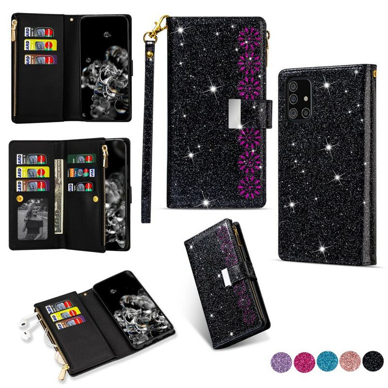 Kotelot Samsung Galaxy A31 Lompakkokotelo Sequins Vetoketjullinen Lompakko