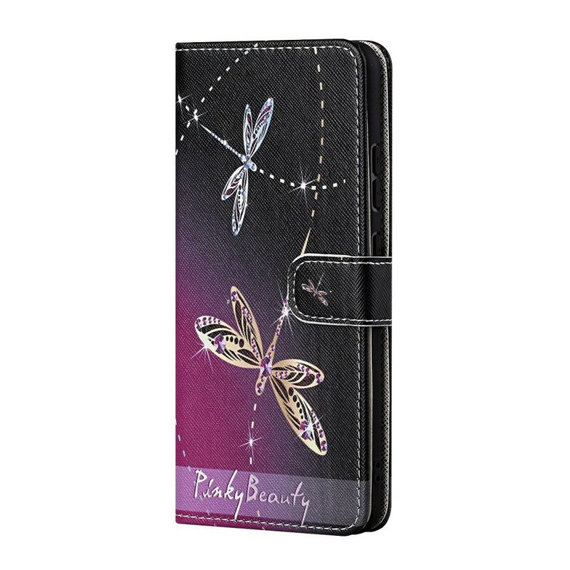 Nahkakotelo Huawei P Smart 2021 Suojaketju Kuori Strappy Dragonflies