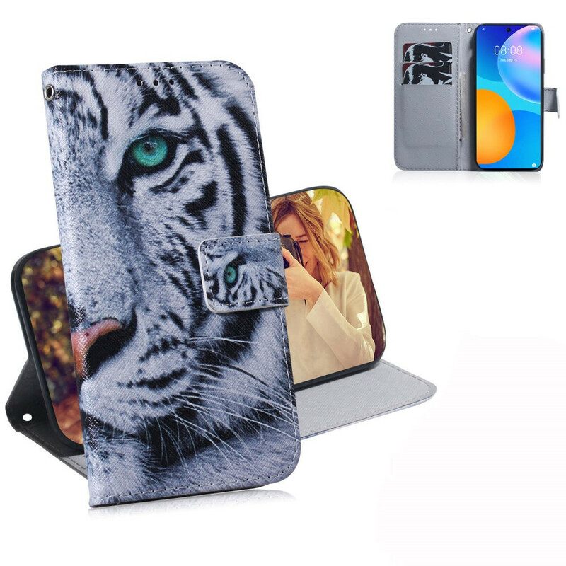 Nahkakotelo Huawei P Smart 2021 Tiger Face