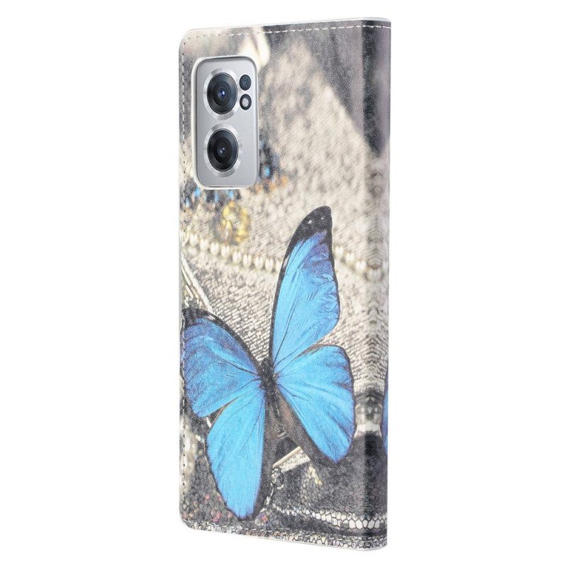 Nahkakotelo OnePlus Nord CE 2 5G Butterfly Kankaalla