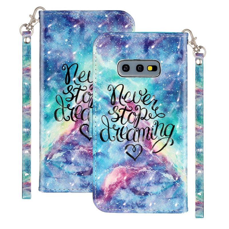 Nahkakotelo Samsung Galaxy S10e Älä Koskaan Lakkaa Haaveilemasta Valopilkuista