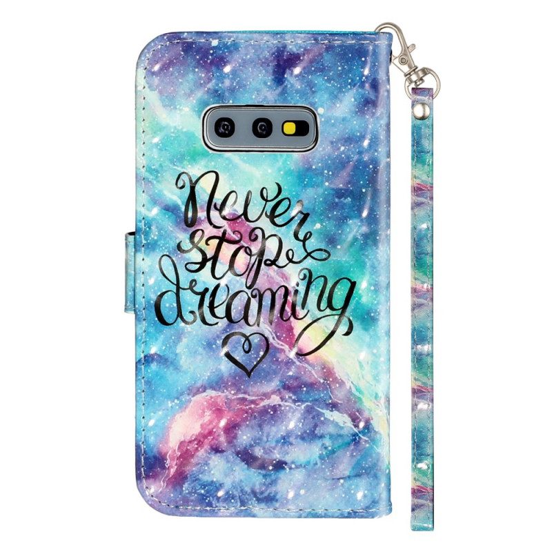 Nahkakotelo Samsung Galaxy S10e Älä Koskaan Lakkaa Haaveilemasta Valopilkuista
