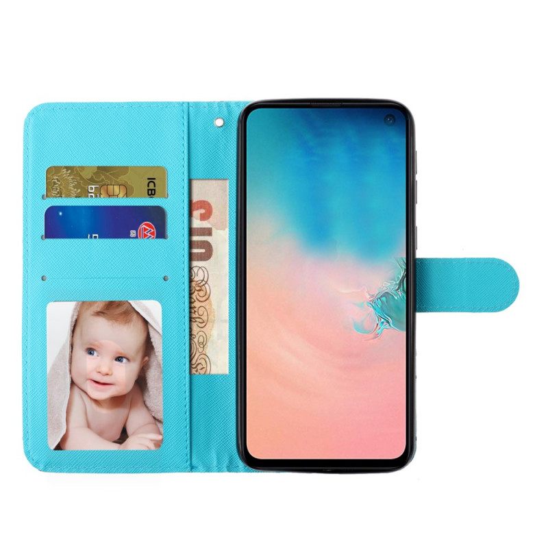 Nahkakotelo Samsung Galaxy S10e Golden Butterflies Lanyard