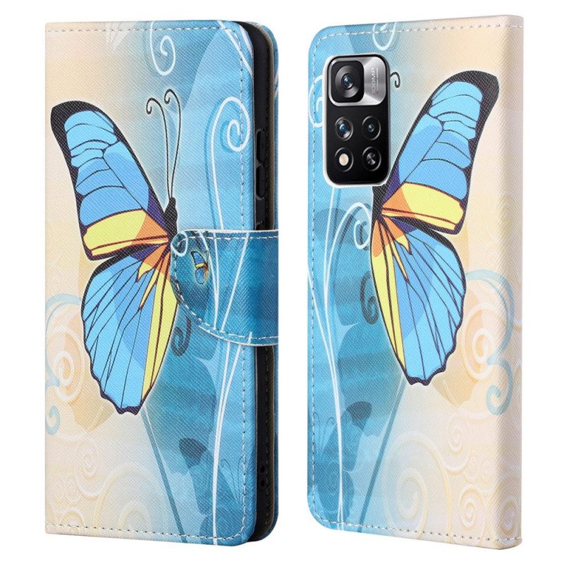 Flip Case Xiaomi Redmi Note 11 Pro 4G / 5G Sininen Ja Keltainen Perhonen