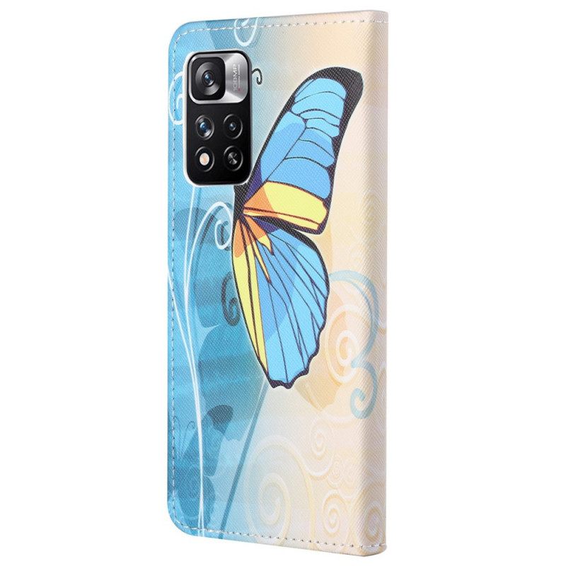 Flip Case Xiaomi Redmi Note 11 Pro 4G / 5G Sininen Ja Keltainen Perhonen
