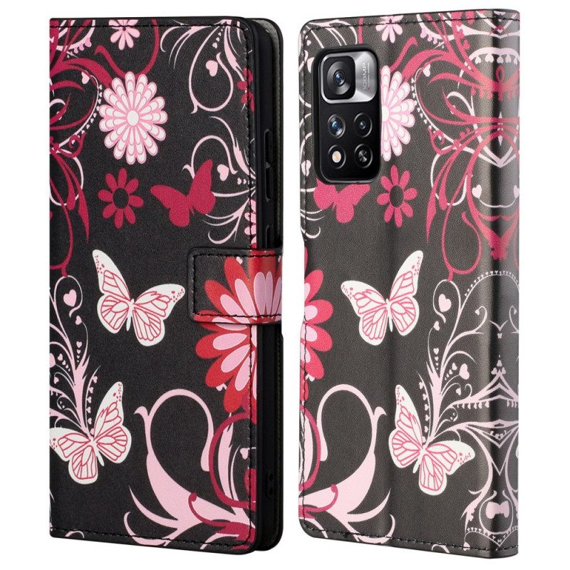 Kotelot Xiaomi Redmi Note 11 Pro 4G / 5G Perhosia Ja Kukkia