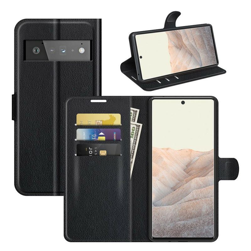 Kotelot Google Pixel 6 Pro Classic Litchi Faux Leather