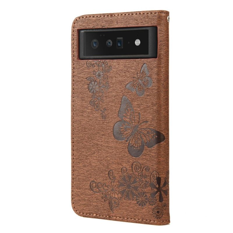Kotelot Google Pixel 6 Pro Suojaketju Kuori Splendid Butterflies Hihnalla
