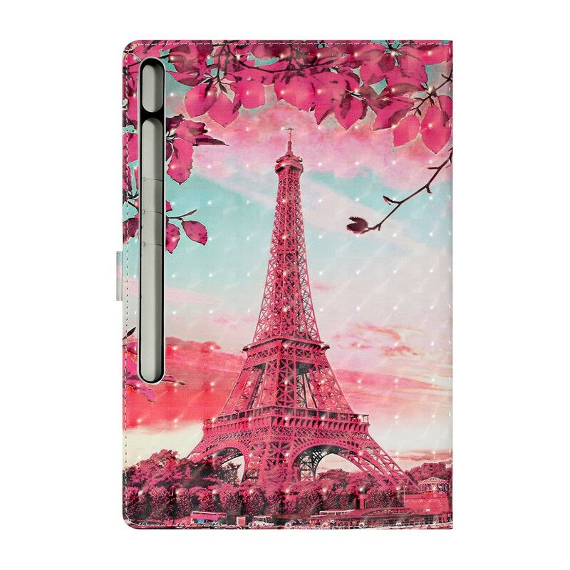 Nahkakotelo Samsung Galaxy Tab S7 Plus / Tab S8 Plus Kukkainen Eiffel-torni