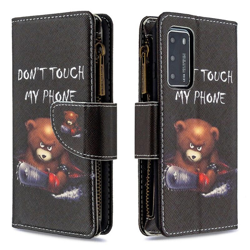 Nahkakotelo Huawei P40 Vetoketjullinen Pussikarhu