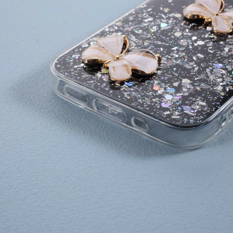 Kuori iPhone 12 Pro Max 3d Butterflies Paljetteja