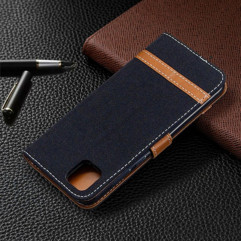 Flip Case Huawei Y5p Suojaketju Kuori Kangas- Ja Nahkaefektihihna