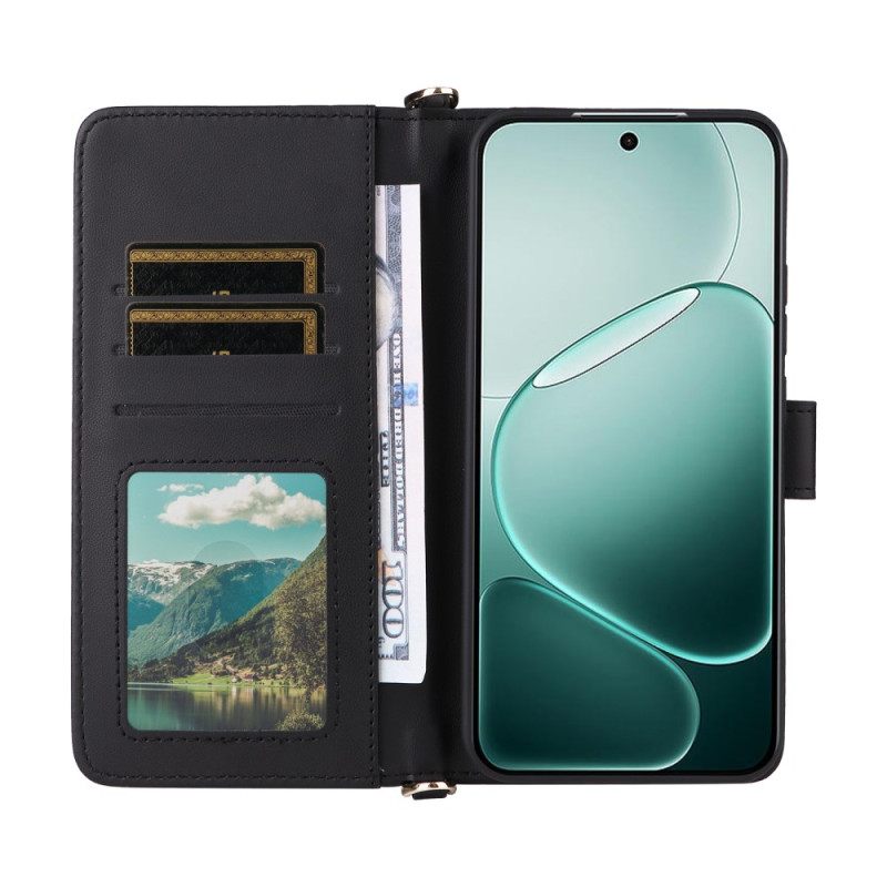 Nahkakotelo Vivo V50 Lite 5g Tikattu Olkahihnalla Ja Nauhalla