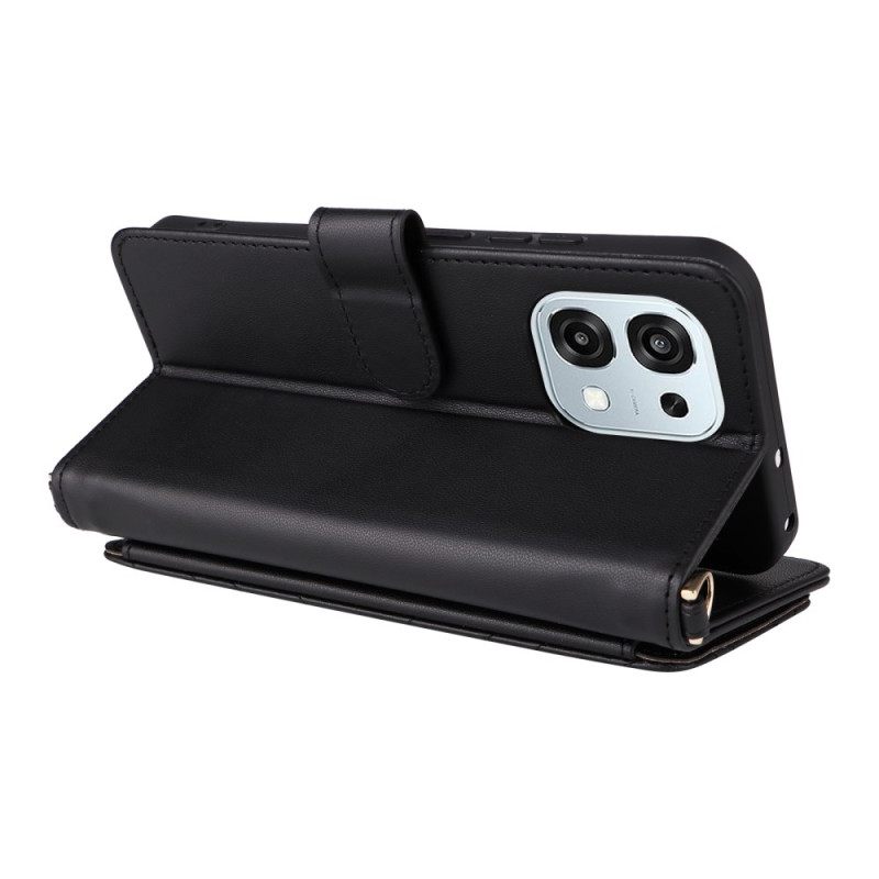 Nahkakotelo Vivo V50 Lite 5g Tikattu Olkahihnalla Ja Nauhalla