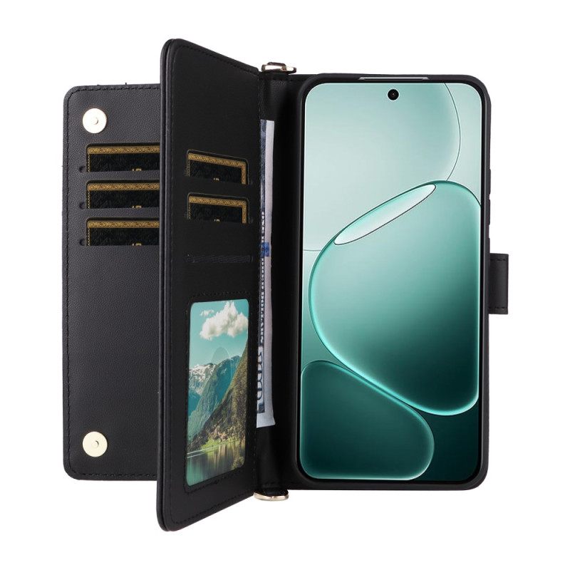 Nahkakotelo Vivo V50 Lite 5g Tikattu Olkahihnalla Ja Nauhalla