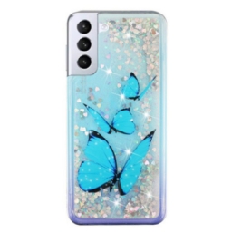 Kuori Samsung Galaxy S24 Plus 5g Blue Butterflies Liquid Glitter
