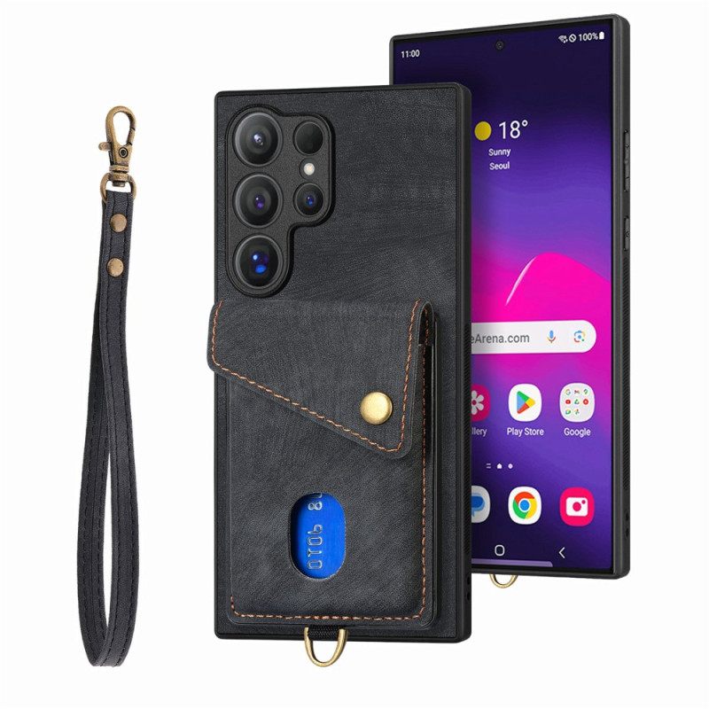 Case Samsung Galaxy S25 Ultra 5g Puhelinkuoret Mokkanahkakuvio Korttitaskulla Ja Jalusta