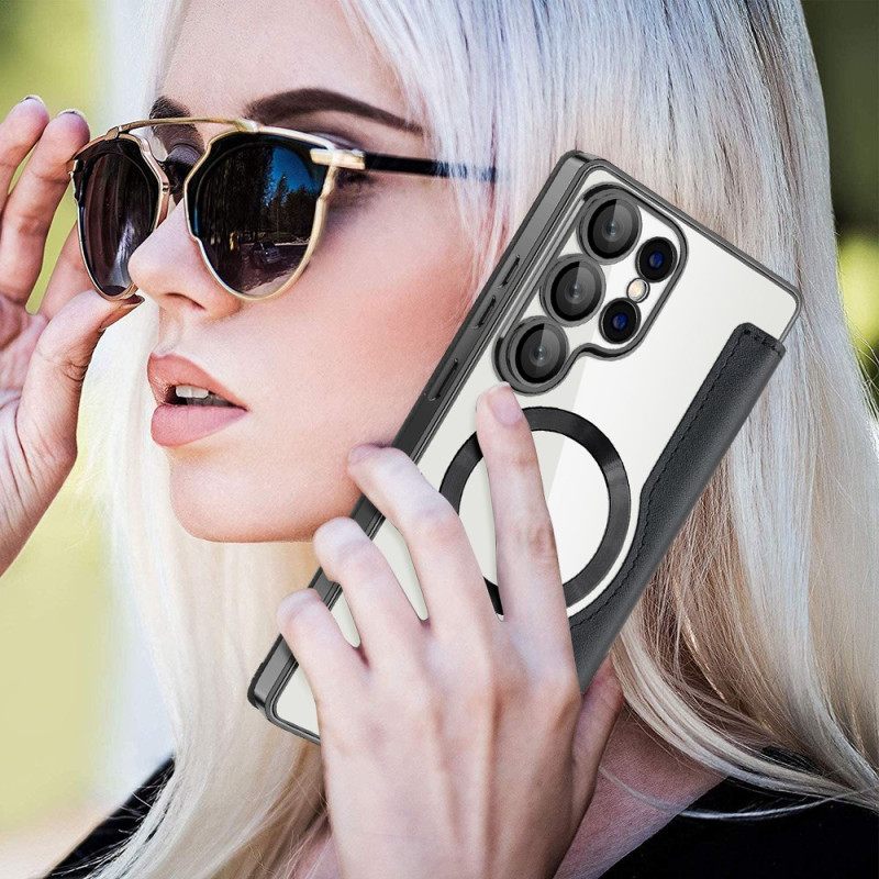 Nahkakotelo Samsung Galaxy S25 Ultra 5g Magsafe-yhteensopiva Rfid-suojatun Nahkakuvion Kanssa