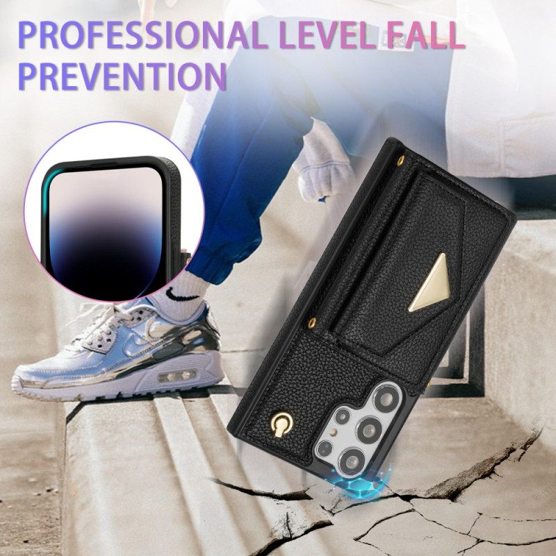 Puhelinkuoret Samsung Galaxy S25 Ultra 5g Nahkaefekti Korttikotelolla Ja Hihnalla