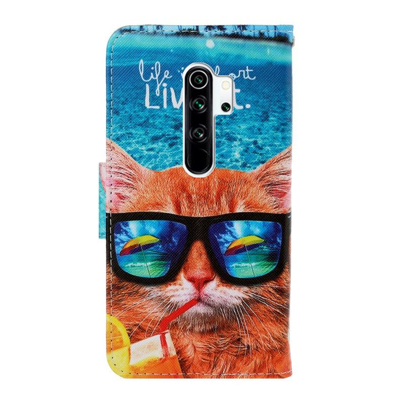 Nahkakotelo Xiaomi Redmi Note 8 Pro Suojaketju Kuori Cat Live It Lanyardissa