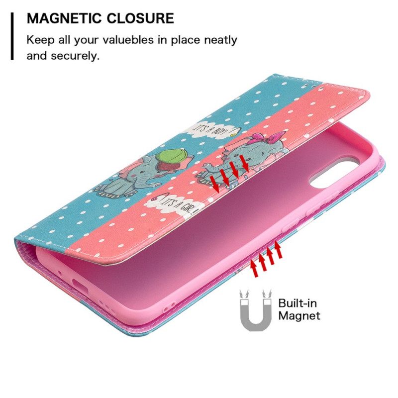 Puhelinkuoret Xiaomi Redmi 9A Kotelot Flip Baby Elephants