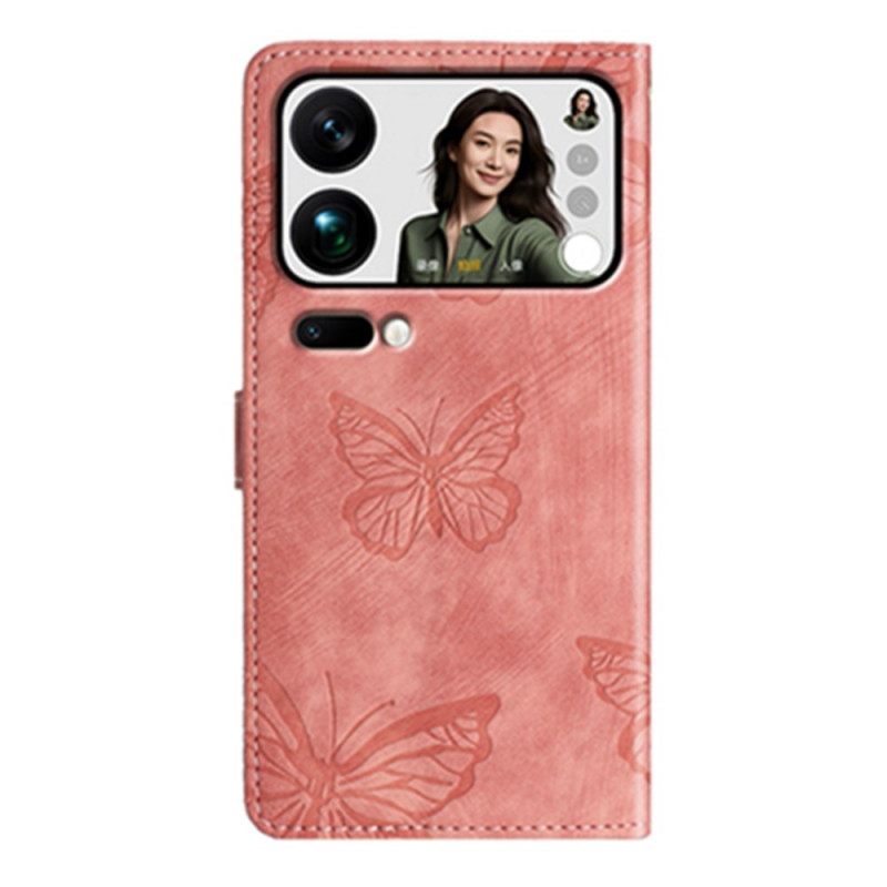 Kotelot Xiaomi 17 Pro Mokkanahkakuvioinen Perhoskuvio Suojakuori