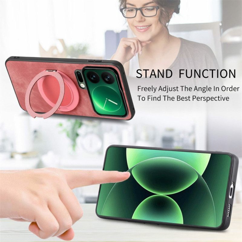 Kuori Xiaomi 17 Pro Pyörivä Jalusta Ja Retro-nahka Tekstuuri