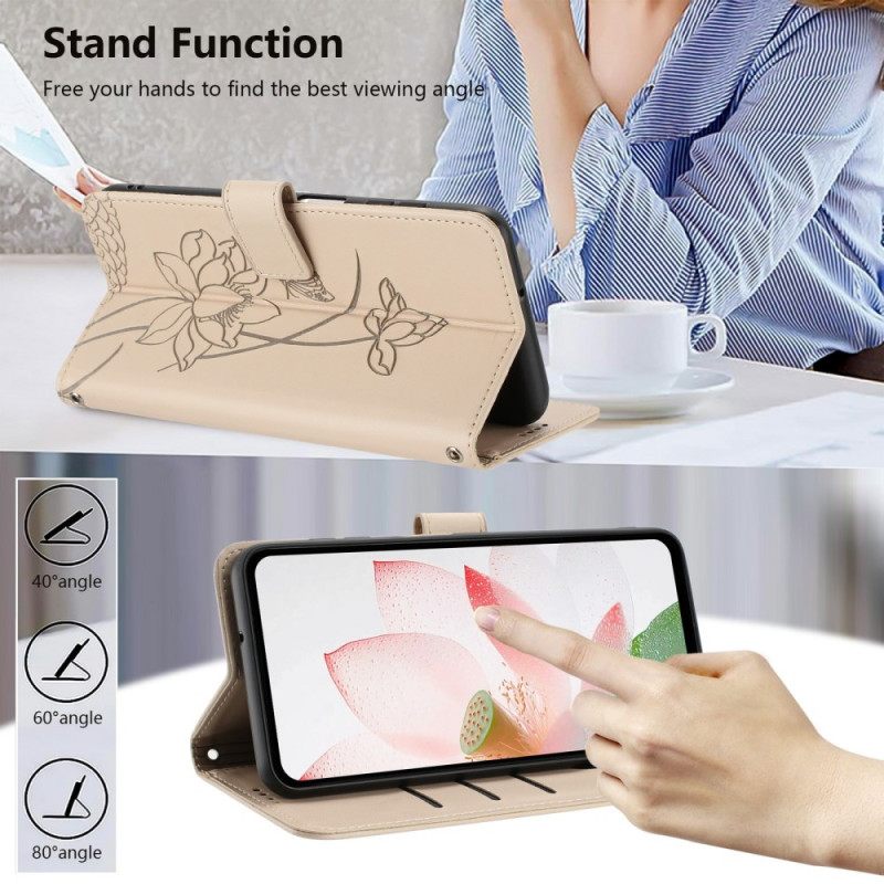 Nahkakotelo Xiaomi 17 Pro Lootuskuvio Ja Nauha