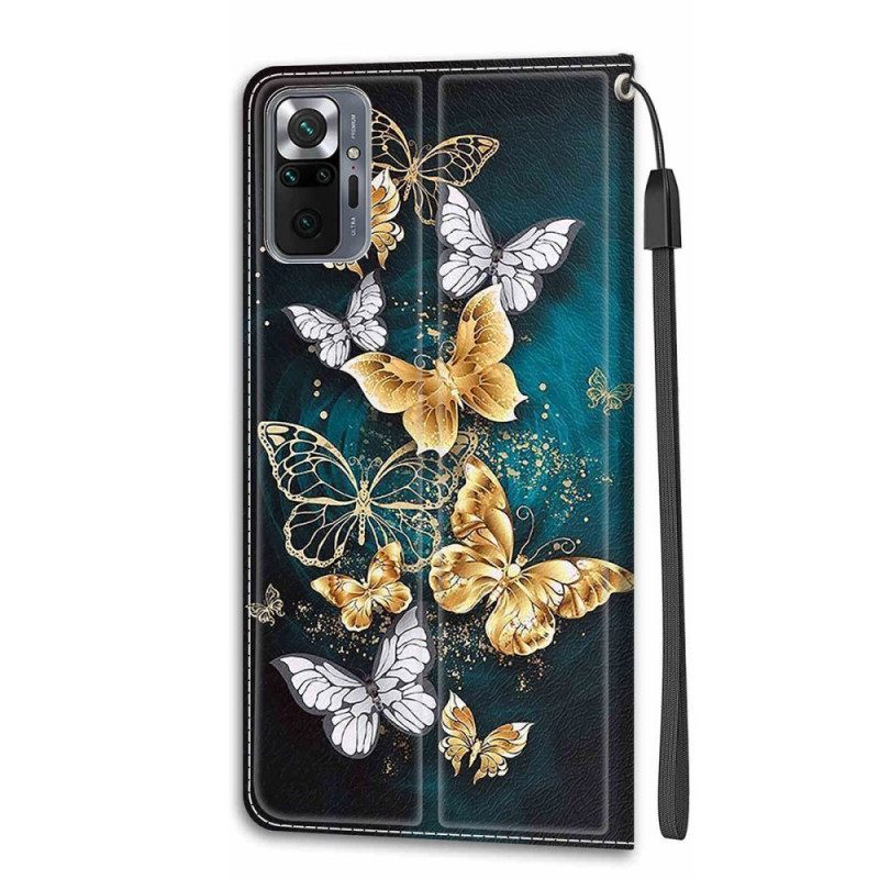 Nahkakotelo Xiaomi Redmi Note 10 Pro Suojaketju Kuori Strap Butterflies Fani