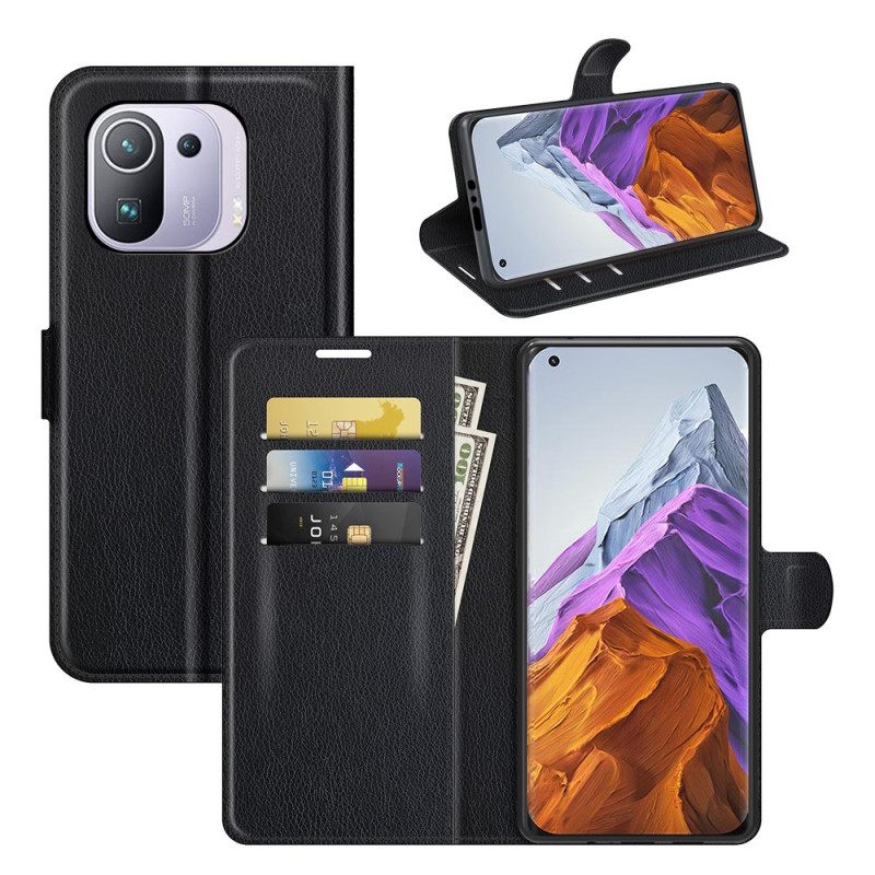 Flip Case Xiaomi Mi 11 Pro Klassinen Litsi-nahkaefekti