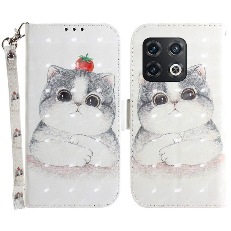 Flip Case OnePlus 10 Pro 5G Suojaketju Kuori Kissa Ja Tomaatti Hihnassa