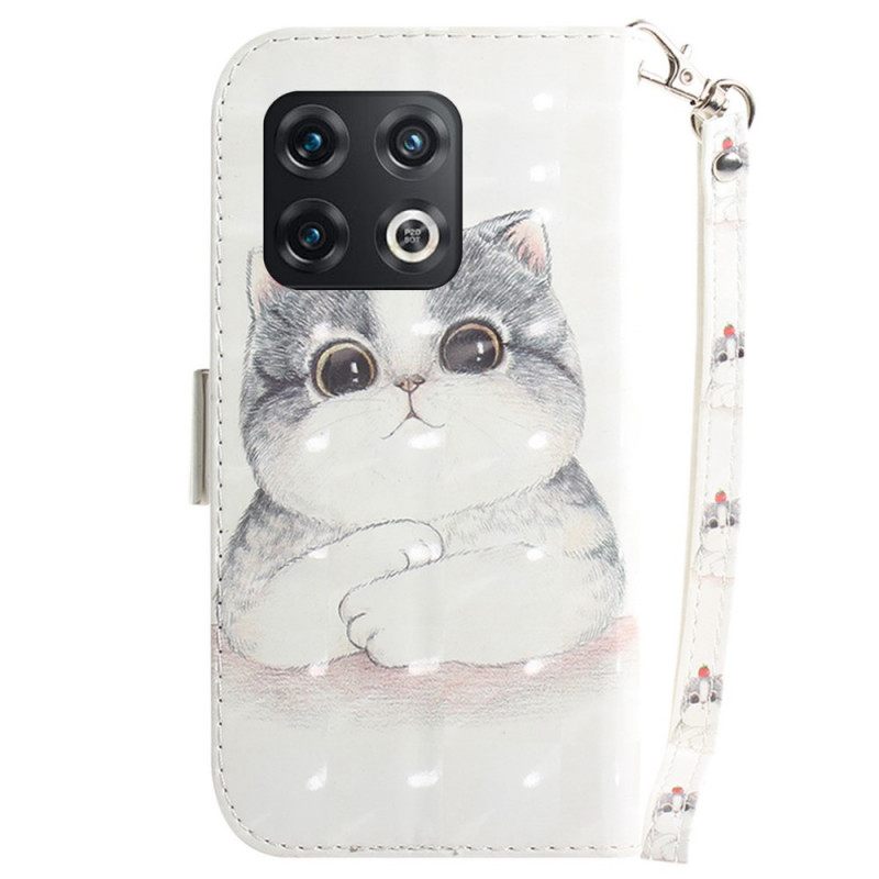 Flip Case OnePlus 10 Pro 5G Suojaketju Kuori Kissa Ja Tomaatti Hihnassa