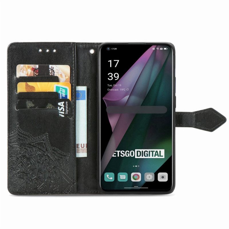 Nahkakotelo OnePlus 10 Pro 5G Suojaketju Kuori Mandala Tribal Strappy