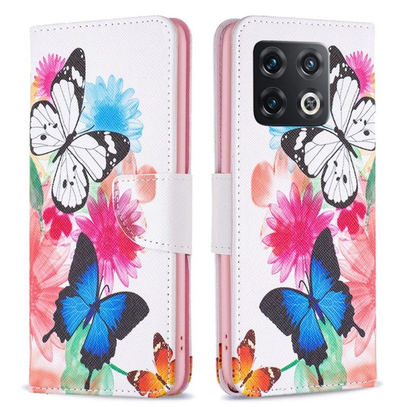 Nahkakotelo OnePlus 10 Pro 5G Vesiväriperhoset