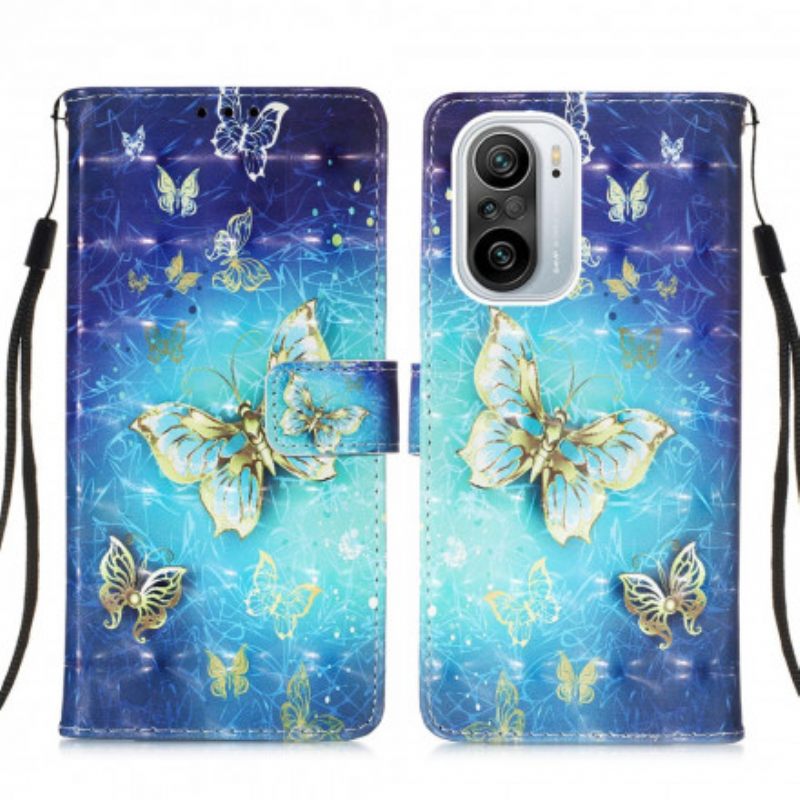 Nahkakotelo Xiaomi Mi 11i 5G / Poco F3 Golden Butterflies
