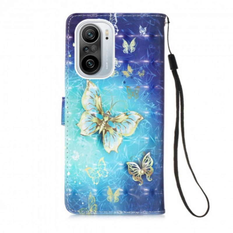 Nahkakotelo Xiaomi Mi 11i 5G / Poco F3 Golden Butterflies