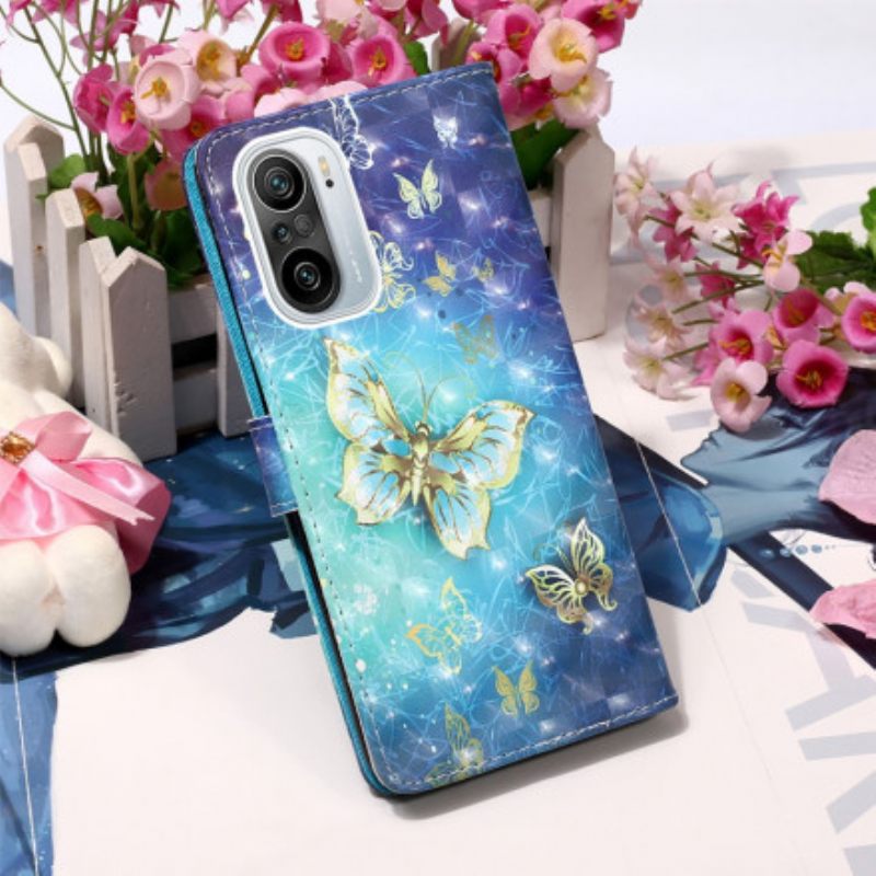 Nahkakotelo Xiaomi Mi 11i 5G / Poco F3 Golden Butterflies