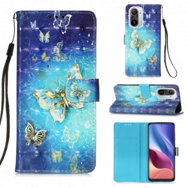 Nahkakotelo Xiaomi Mi 11i 5G / Poco F3 Golden Butterflies