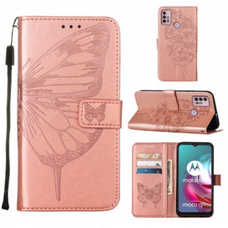 Nahkakotelo Moto G10 / G30 Butterfly Design