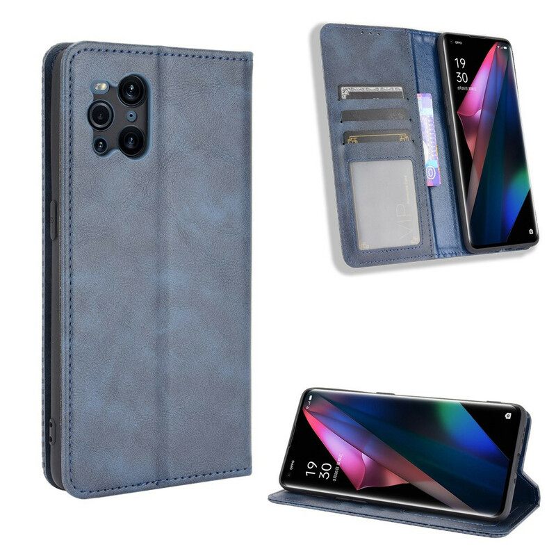Puhelinkuoret Oppo Find X3 / X3 Pro Kotelot Flip Tyylitelty Vintage-nahkaefekti