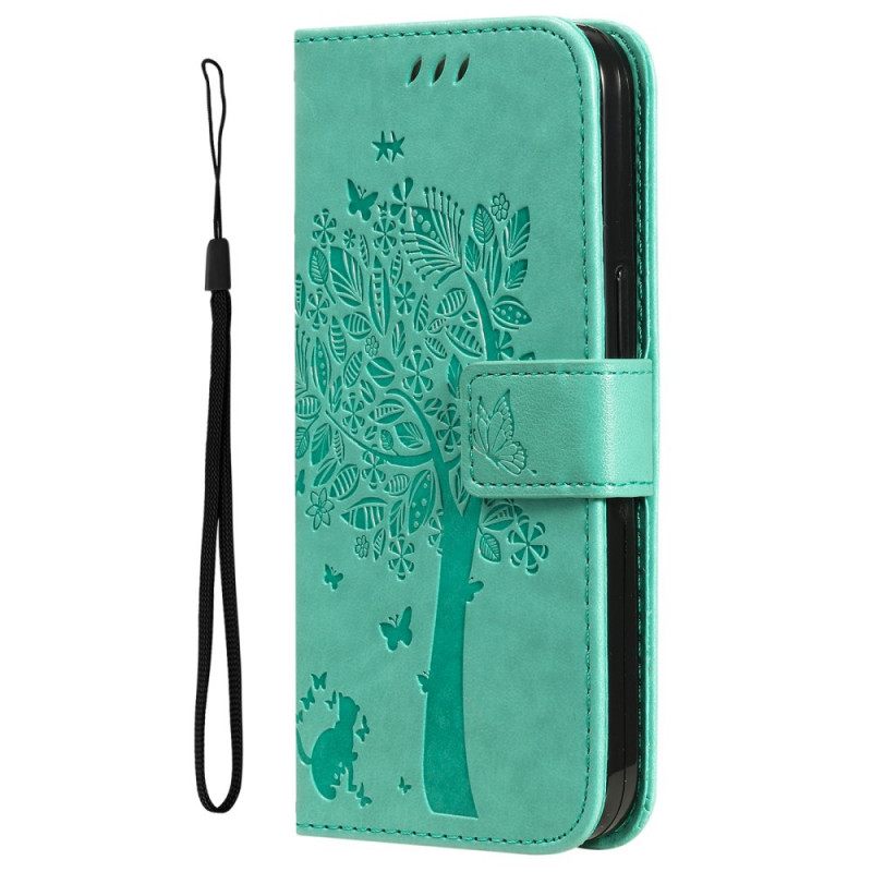 Kotelot OnePlus Nord 2 5G Suojaketju Kuori Tree And Strappy Cat