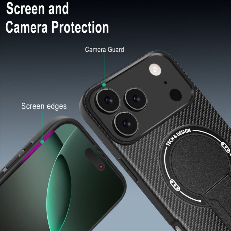 Kuori iPhone 17 Pro Max Hiilikuitukuvio Ja Jalusta