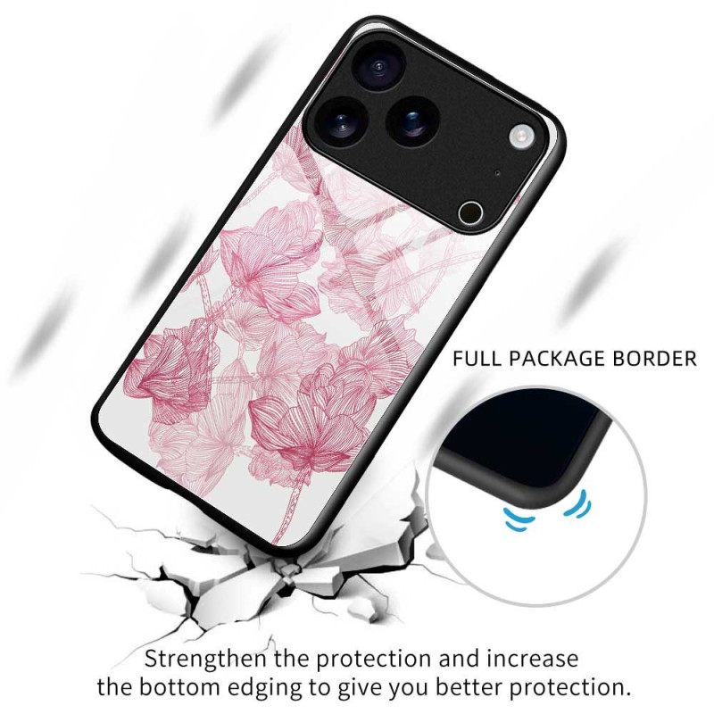 Kuori iPhone 17 Pro Max Kukkaiskuvioinen Pinkki Karkaistu Lasi