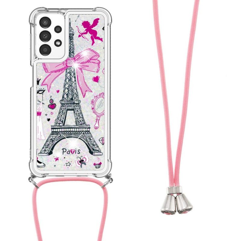 Case Samsung Galaxy A13 Kiristysnyörillä Cordon Eiffel Towerissa