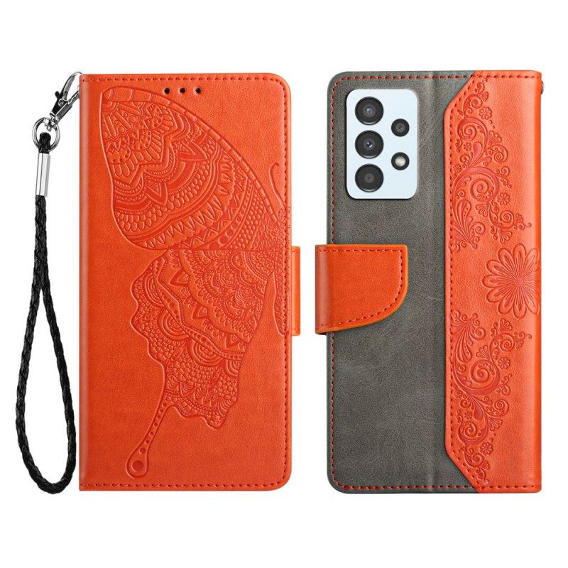 Flip Case Samsung Galaxy A13 Suojaketju Kuori Kaksisävyinen Perhoshihna