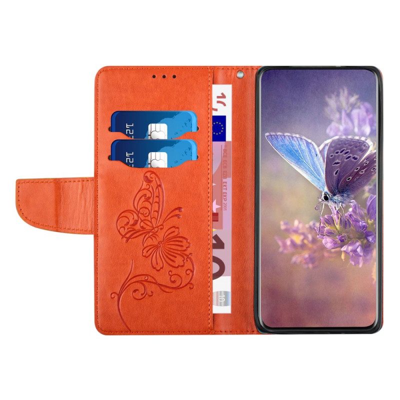 Flip Case Samsung Galaxy A13 Suojaketju Kuori Kaksisävyinen Perhoshihna