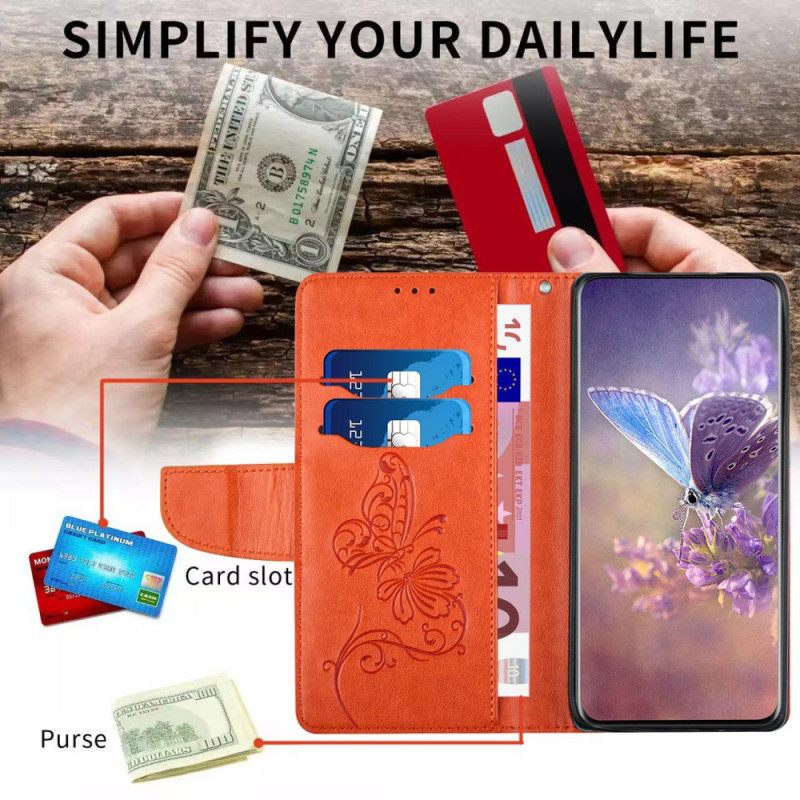Flip Case Samsung Galaxy A13 Suojaketju Kuori Kaksisävyinen Perhoshihna